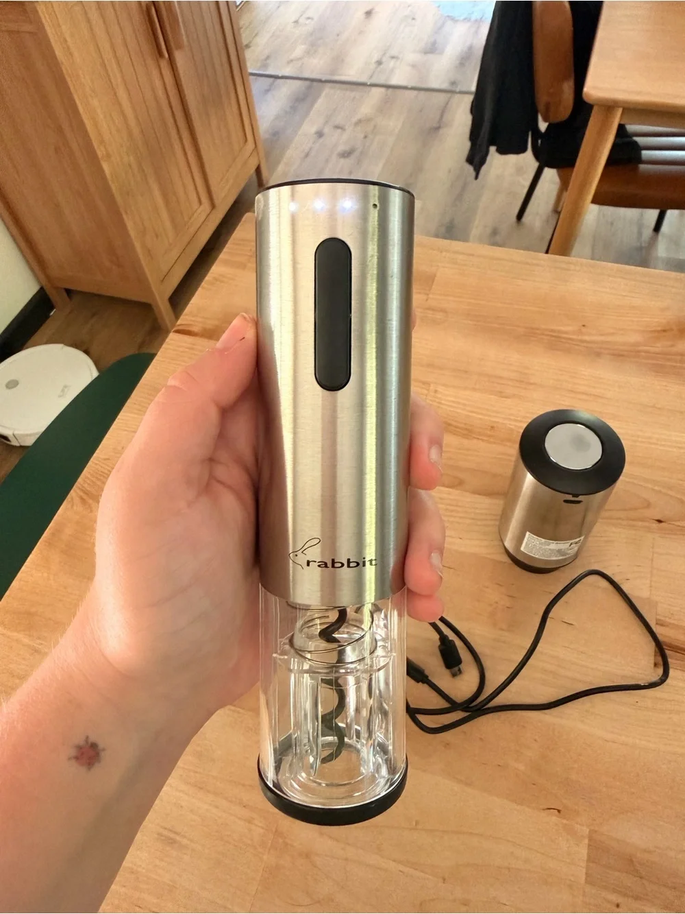 Rabbit Stainless Steel Electric Wine Opener and Pump - Silver- Like New